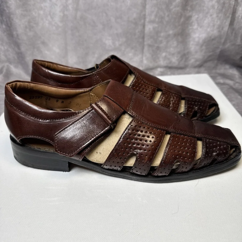 Stacy Adams Men's Brown‎ Leather Fisherman Sandals Made in India Size 9M  VGUC